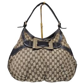 Borsa hobo Queen grande in tela e pelle GG di GUCCI beige/marrone