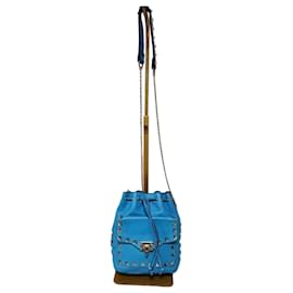 Mini borsa a secchiello in pelle Rockstud Valentino blu