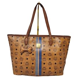 Borsa tote a righe MCM Visetos color cognac