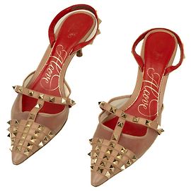 Valentino Garavani Rockstud Alcove Slingback Pumps Beige Leder