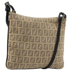 Borsa a Spalla in Tela Zucchino FENDI Beige Argento Auth ka4113