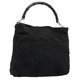 Borsa a Spalla Gucci Bamboo in Nylon Nero Argento 001 1577 Auth bs34590