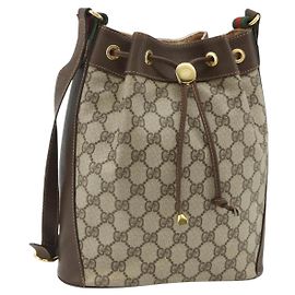 Borsa a corda GG Supreme di GUCCI, linea Web Sherry, PVC beige 164 02 034 Auth 176220