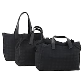 CHANEL Nuovo Borsa Tote da Viaggio in Nylon 3 Set Nero CC Auth ti3897