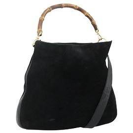 Borsa a mano GUCCI Bamboo Suede 2 vie Nero Oro 001 1014 1577 Auth bs34728
