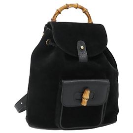 Zaino in Bambù GUCCI Camoscio Nero Oro 003 2034 0030 Auth 177116