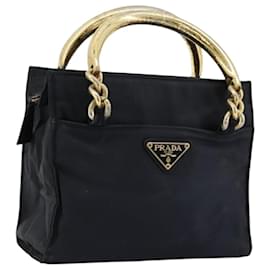 PRADA Borsa a mano con catena in nylon blu navy oro Auth bs34692