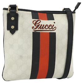 Bolso de Hombro Gucci GG Supreme Sherry Line PVC Blanco Oro 239347 Auth 175897