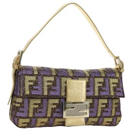 Borsa a spalla Mamma Baguette in tela Zucca FENDI oro Auth YKZ560SM