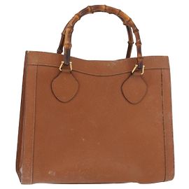 Borsa a mano in pelle Gucci Bamboo marrone oro 002 0260 Auth ep14319