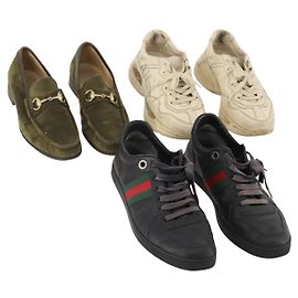 GUCCI Schuhe aus Wildleder 3 Set Schwarz Khaki Weiß Auth 174777