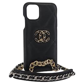 CHANEL Matelassé Catena Custodia per iPhone Borsa in Pelle di Agnello Nera Oro CC Auth BA12149A