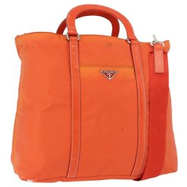 PRADA Borsa a mano in nylon 2 vie arancione argento Auth ti3826