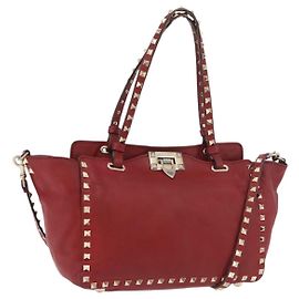 VALENTINO Borsa Rock Studs in pelle 2 in 1 Rossa Oro Auth BA12287