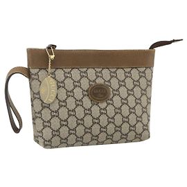 GUCCI GG Plus Supreme Clutch Bag PVC Oro Beige Auth bs34715