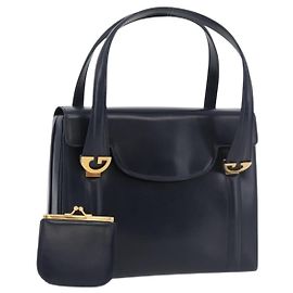 Bolso de mano GUCCI de cuero azul marino y dorado Auth 176213