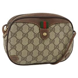 Borsa Gucci GG Supreme Web Sherry Line PVC Beige Oro 89 02 066 Auth ep14029