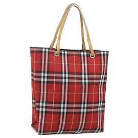 Borsa a mano in nylon con motivo Nova Check Burberry rossa e argento autentica bs34680
