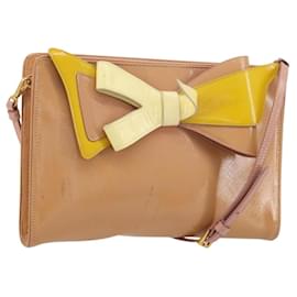 Borsa a spalla PRADA in pelle verniciata rosa oro Auth am11436