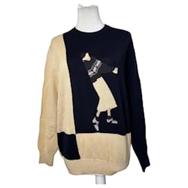 Vintage Dior Sports Woll-Intarsienpullover marinecreme L