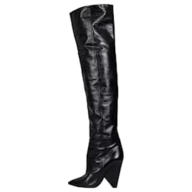 Schwarze Leder Wedge Over-the-Knee Stiefel Niki von Saint Laurent Größe 38