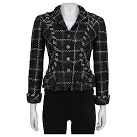 Giacca aderente in tweed nero vintage Chanel, Taglia 38/M, Usato