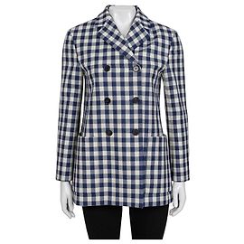 NWOT Christian Dior blaue Wollkarierte Doppelreiherjacke Größe 42 Gebraucht