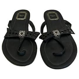 Sandali Infradito Christian Dior in Pelle Nera con Fiocco Cannage