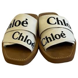 Chloé Woody Sandals Linen Canvas Beige