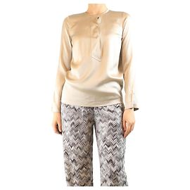 Brunello Cucinelli Neutrale glitzernde Seidenbluse - Größe S