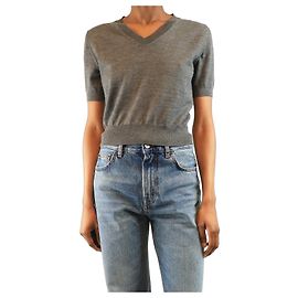 Brunello Cucinelli Top v-neck monili taupe - taglia M