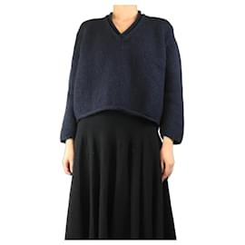 Navy chunky v-neck jumper - size M - Autre Marque