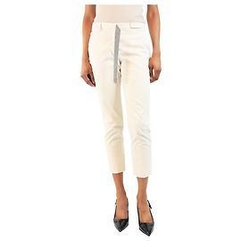 Brunello Cucinelli Pantalones blancos de pierna ajustada con cinturón de diamantes - talla UK 6