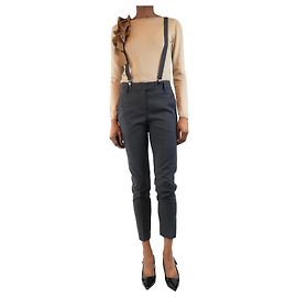 Brunello Cucinelli Pantalones de lana gris oscuro con tirantes - talla UK 6