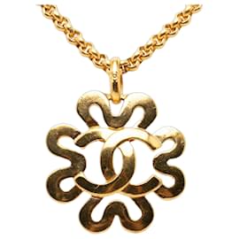 Collana pendente a forma di fiore placcata in oro CC dorato di Chanel
