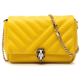 Bulgari Bvlgari Borsa in Pelle Gialla Serpenti Cabochon con Catena a Tracolla