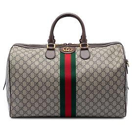 Borsa da viaggio Gucci Ophidia in GG Supreme beige medio con web