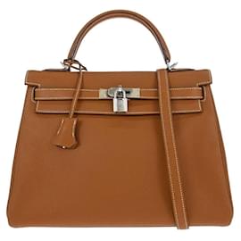 Borsa Kelly Hermès in Togo marrone con hardware in palladio 32