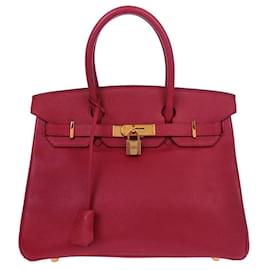Borsa Hermès Birkin rossa Courchevel con hardware dorato 30