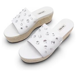 SCARPE MIU MIU SANDALI MONTANA STRASS 5XX383 41 MULE IN PELLE BIANCA