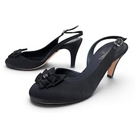NOVAS SAPATOS CHANEL SLINGBACKS LAÇO LOGO CC G28633 36 SATIN PRETO