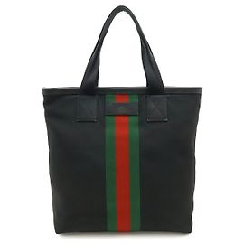 Borsa tote in tela di nylon con striscia in pelle Gucci