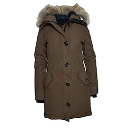 Canada Goose, parka in nylon verde con cappuccio in pelliccia