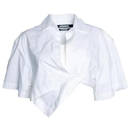 Jacquemus, la blusa cropped de algodón splash en blanco