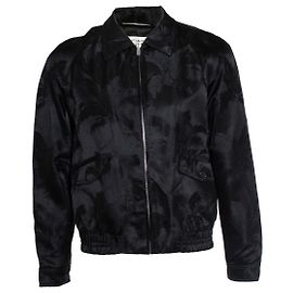 Saint Laurent, Bomber in satin nero con stampa di palme