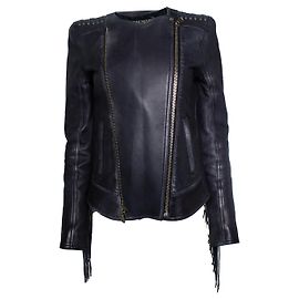 Balmain, leather laced biker jacket with fringes