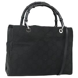 Borsa tote vintage Gucci con manico in bambù in tela GG