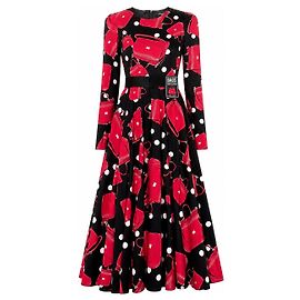 Midi-Kleid mit Druck von der FW18-Laufstegkollektion Dolce & Gabbana | Neu, nie getragen (ohne Etiketten) | Laufstegkleid FW18 Dolce & Gabbana