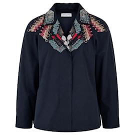 Bestickte Hemdjacke von Dries Van Noten in Mitternachtsblau aus Baumwolle Statement-Stück