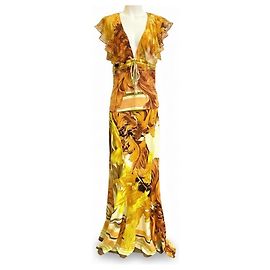 Conjunto Vestido Roberto Cavalli S/S 2005 Seda Floral Maxi IT 40/42